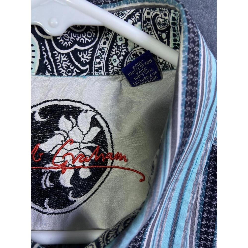 Robert Graham Mens Button Up Shirt Multicolor Stripe Flip Cuff  100% Cotton XL - Picture 4 of 13